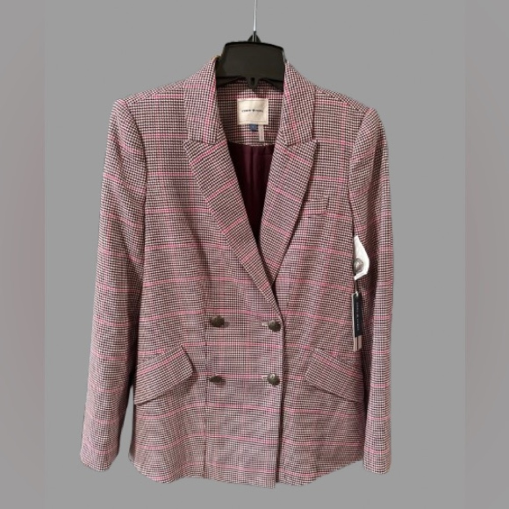 COURT & ROWE Pink Glen Plaid Double-Breasted Blazer with Notch Lapels